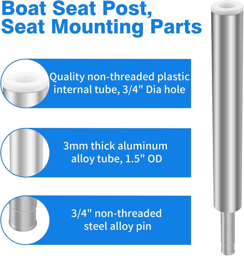 Sporthfish 3/4" Pin Boat Seat Post Pedestal Posts Pole Fit for Various Ships - Round Jon Fishing Cruise Pontoon Flat Deck Bass Boats, Non-Threaded, Fixed Hgt., 1.5" Dia, Aluminum Alloy, Silver - Image 4